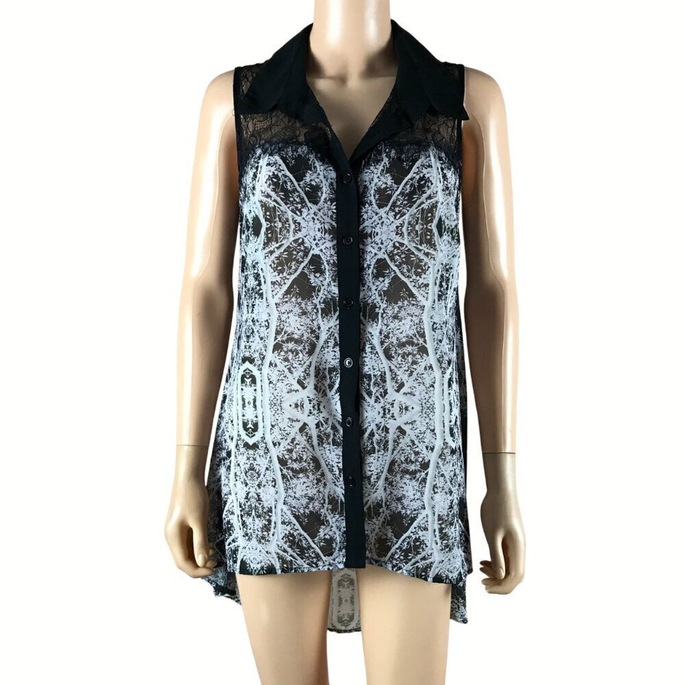 CITY CHIC Mirrored Printed Chiffon Hi-Low Shirt XS/14